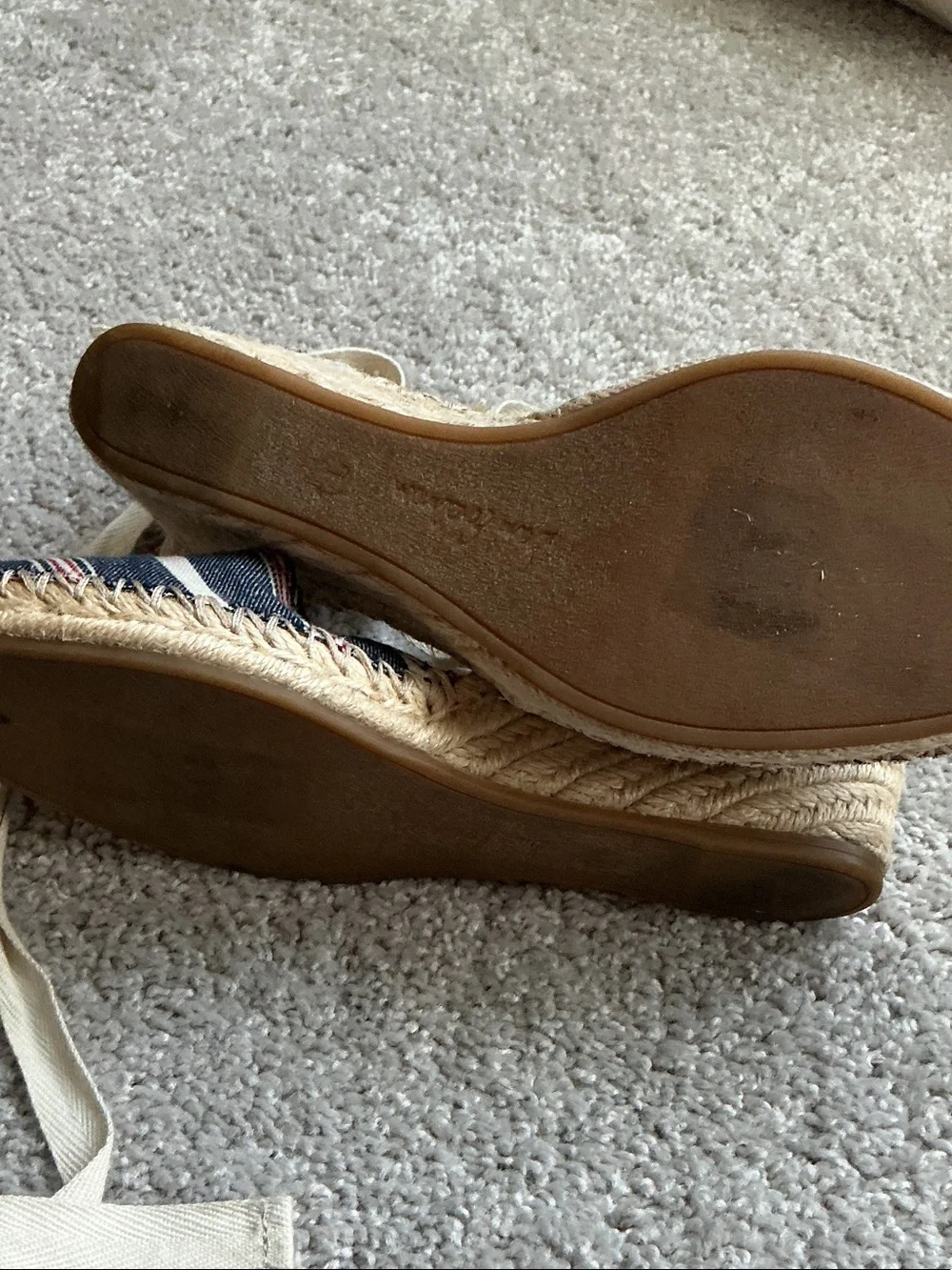 Sam Edelman Patsy Striped Canvas Espadrille Wedges with Ankle Ties - Navy Sz 9M